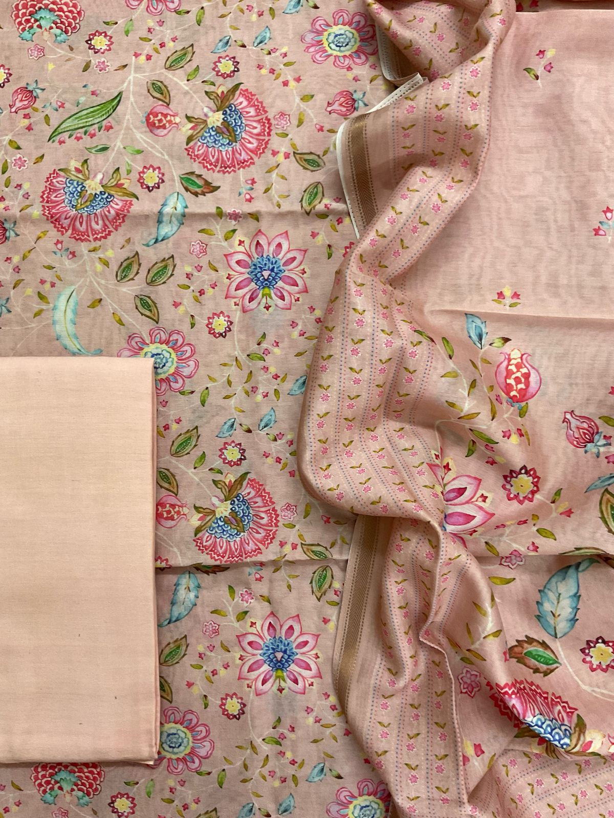 Pure Maheshwari Printed Suit - Peach