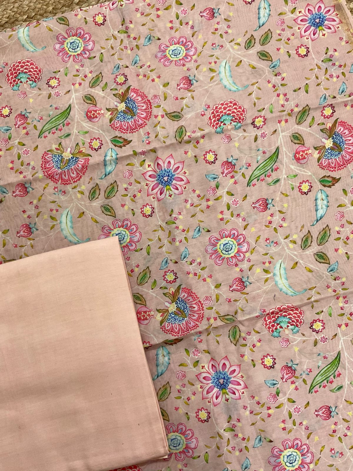 Pure Maheshwari Printed Suit - Peach