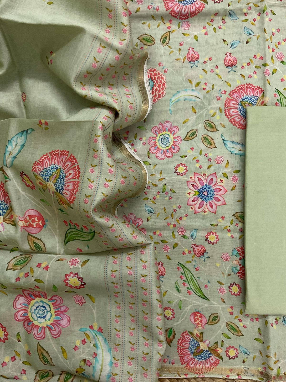 Pure Maheshwari Printed Suit - Green