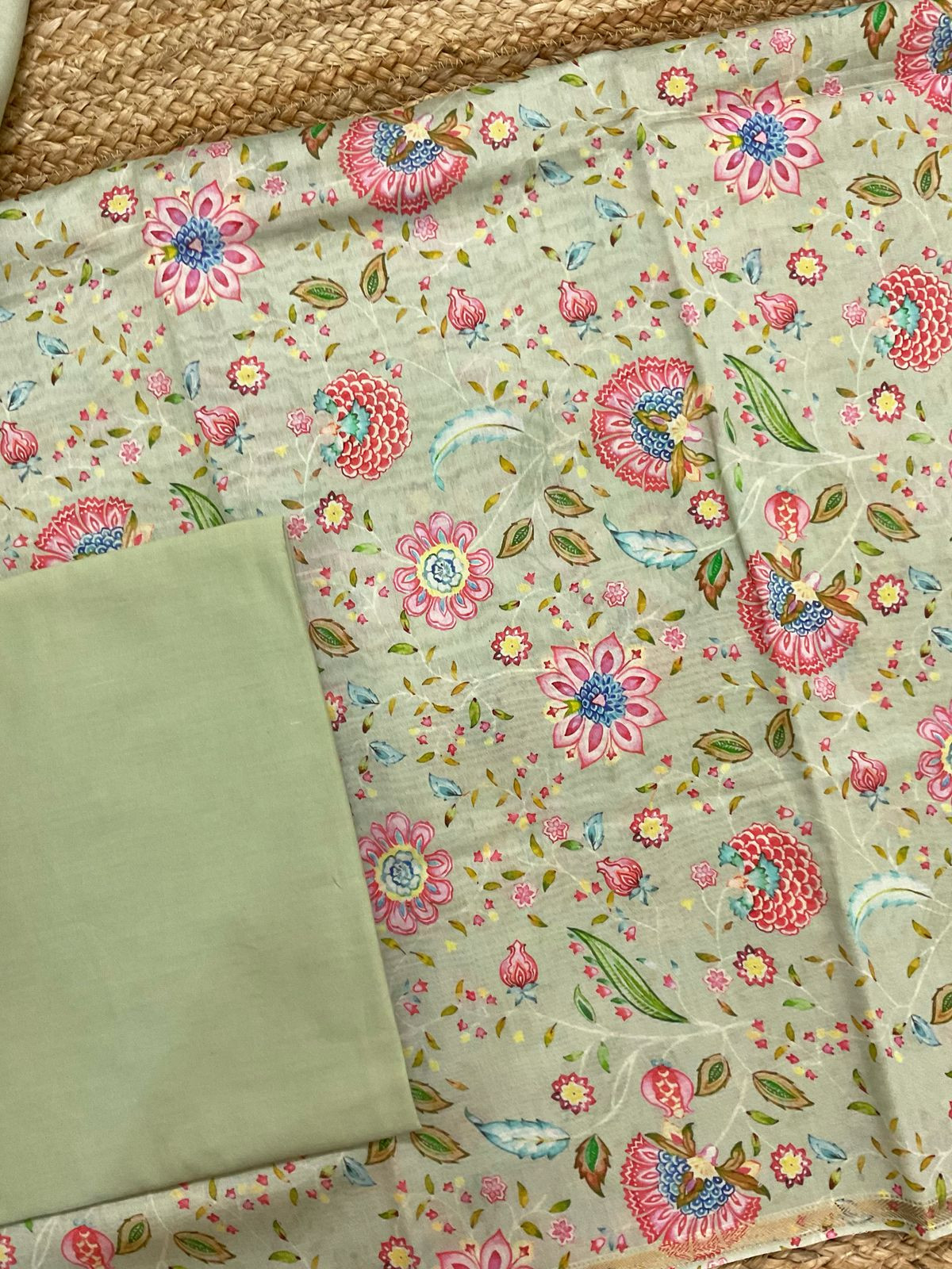 Pure Maheshwari Printed Suit - Green