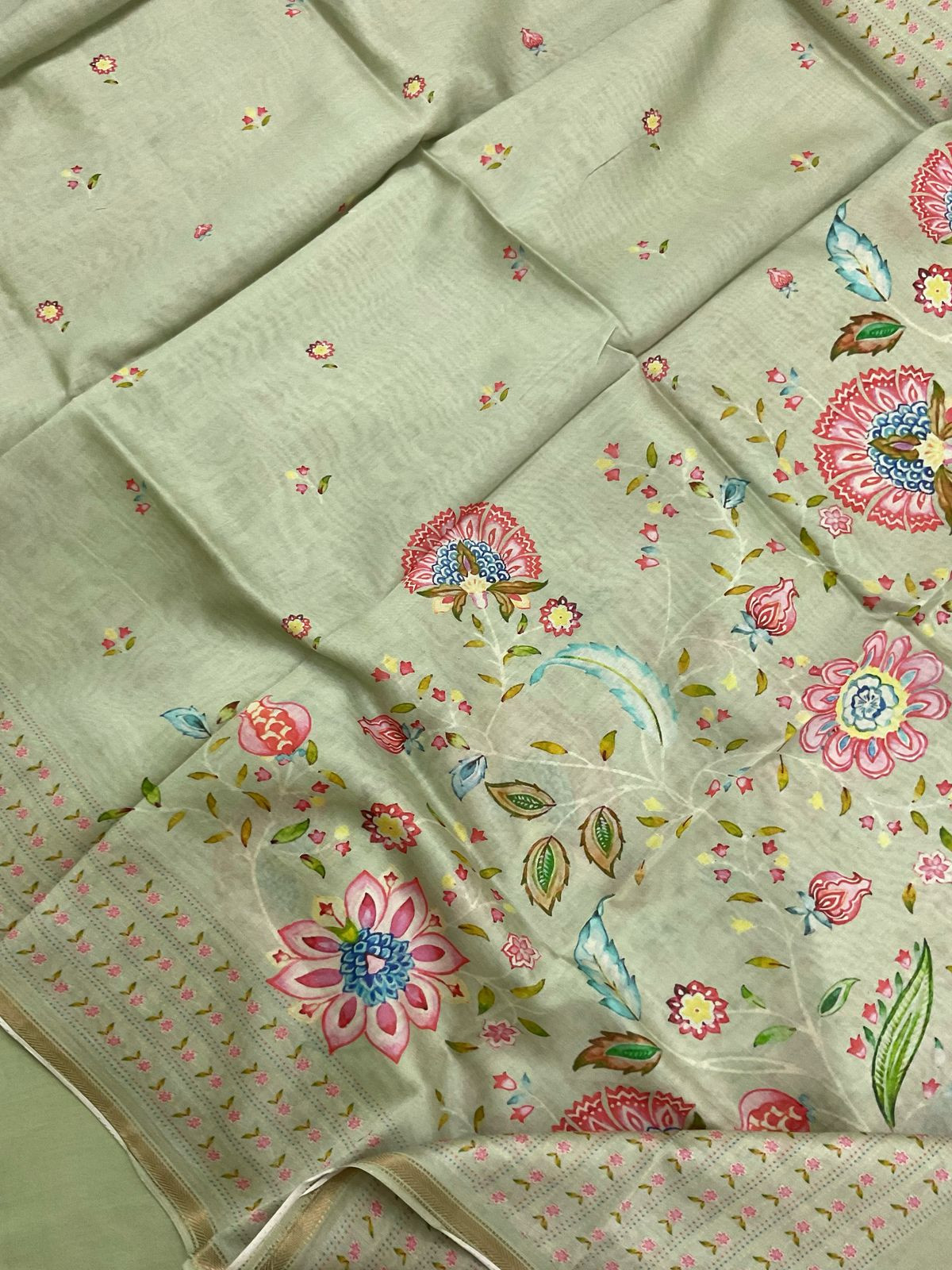 Pure Maheshwari Printed Suit - Green
