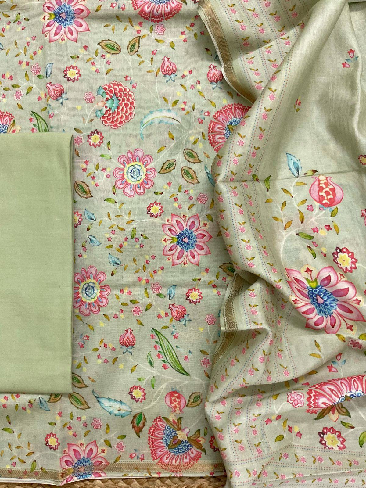 Pure Maheshwari Printed Suit - Green