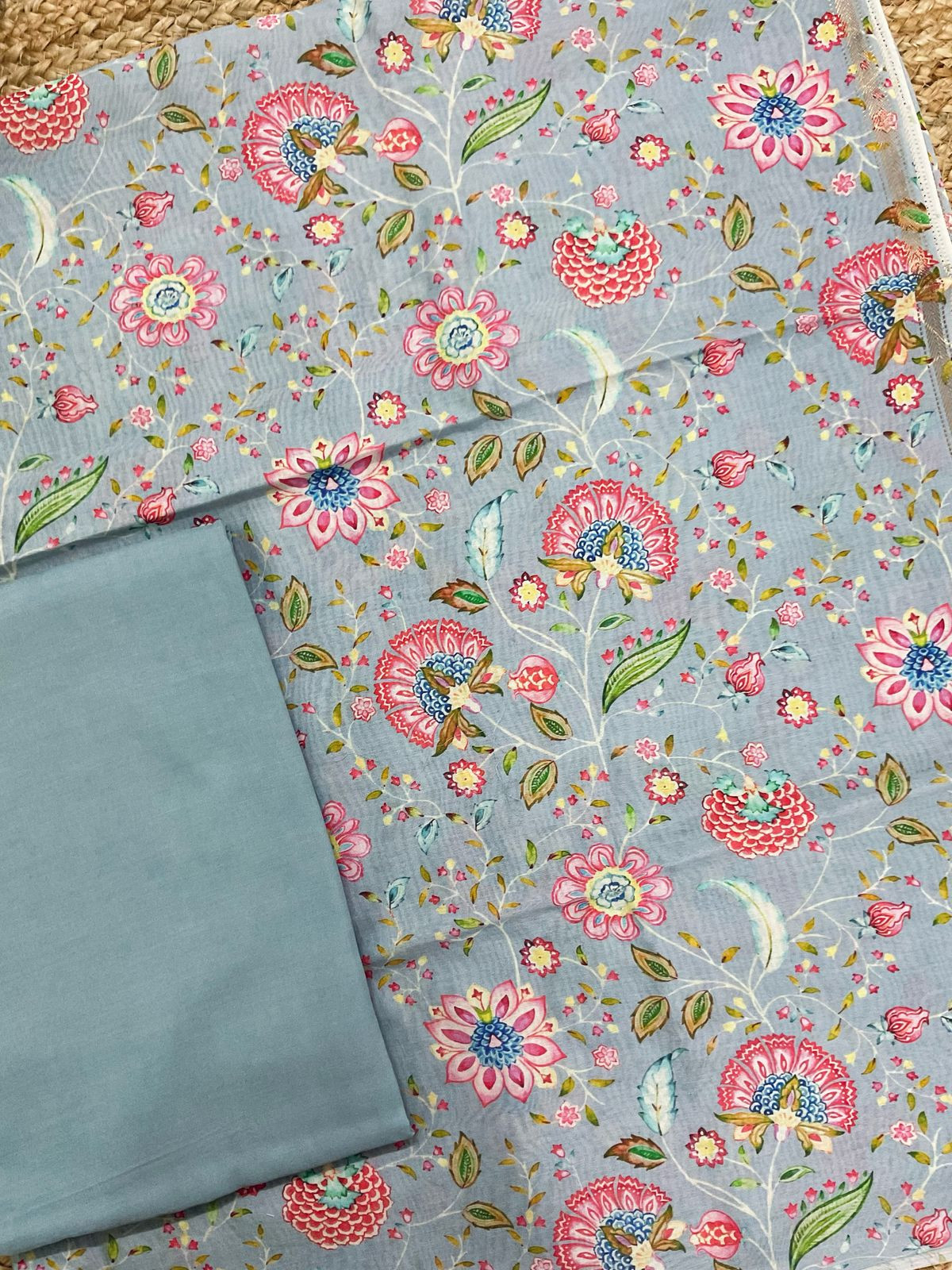 Pure Maheshwari Printed Suit - Grey