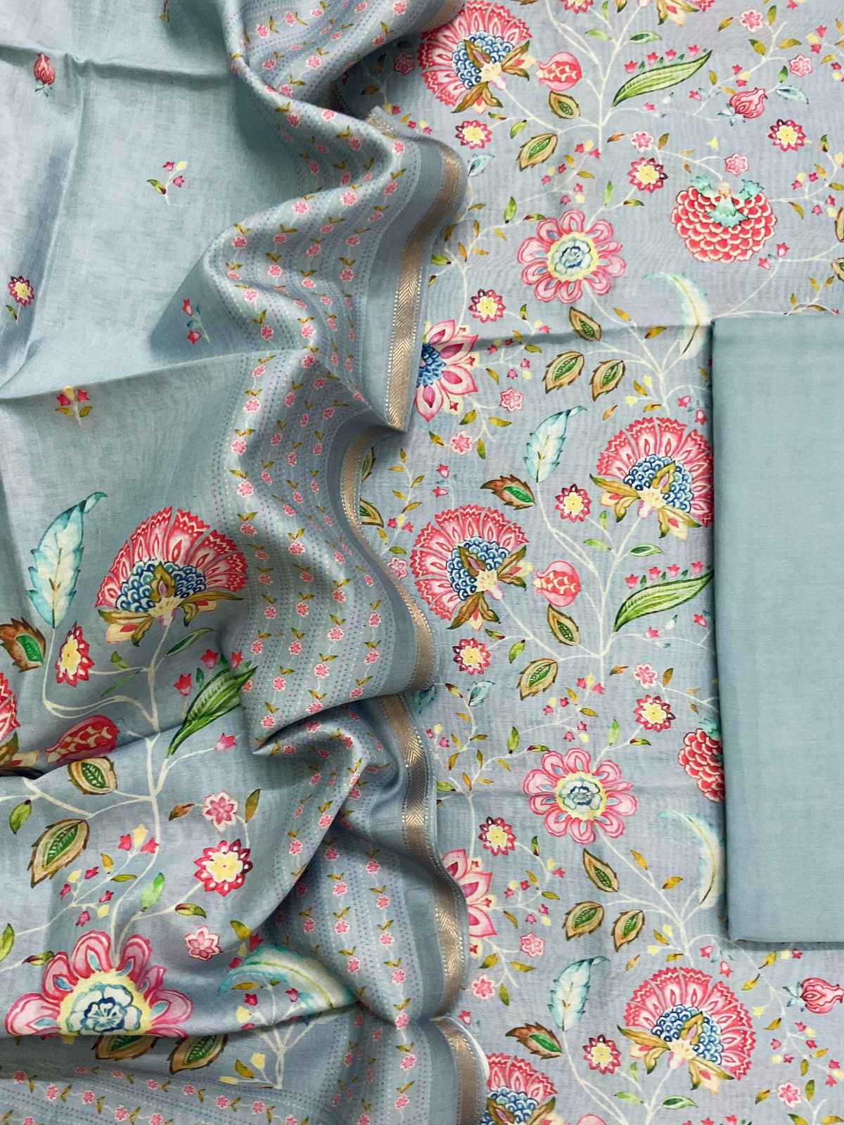 Pure Maheshwari Printed Suit - Grey