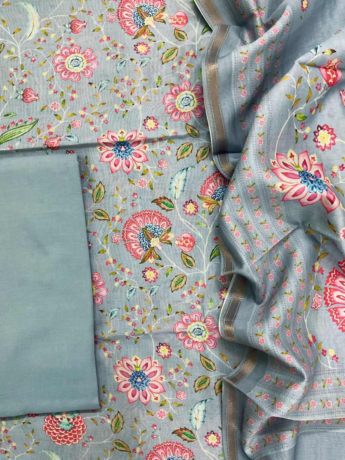 Pure Maheshwari Printed Suit - Grey