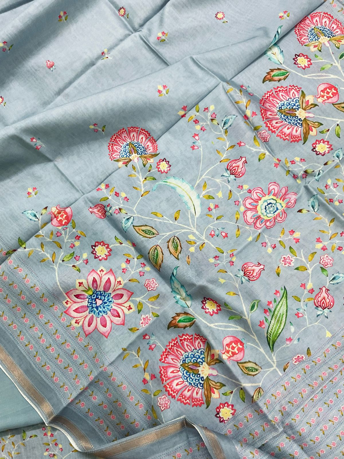 Pure Maheshwari Printed Suit - Grey