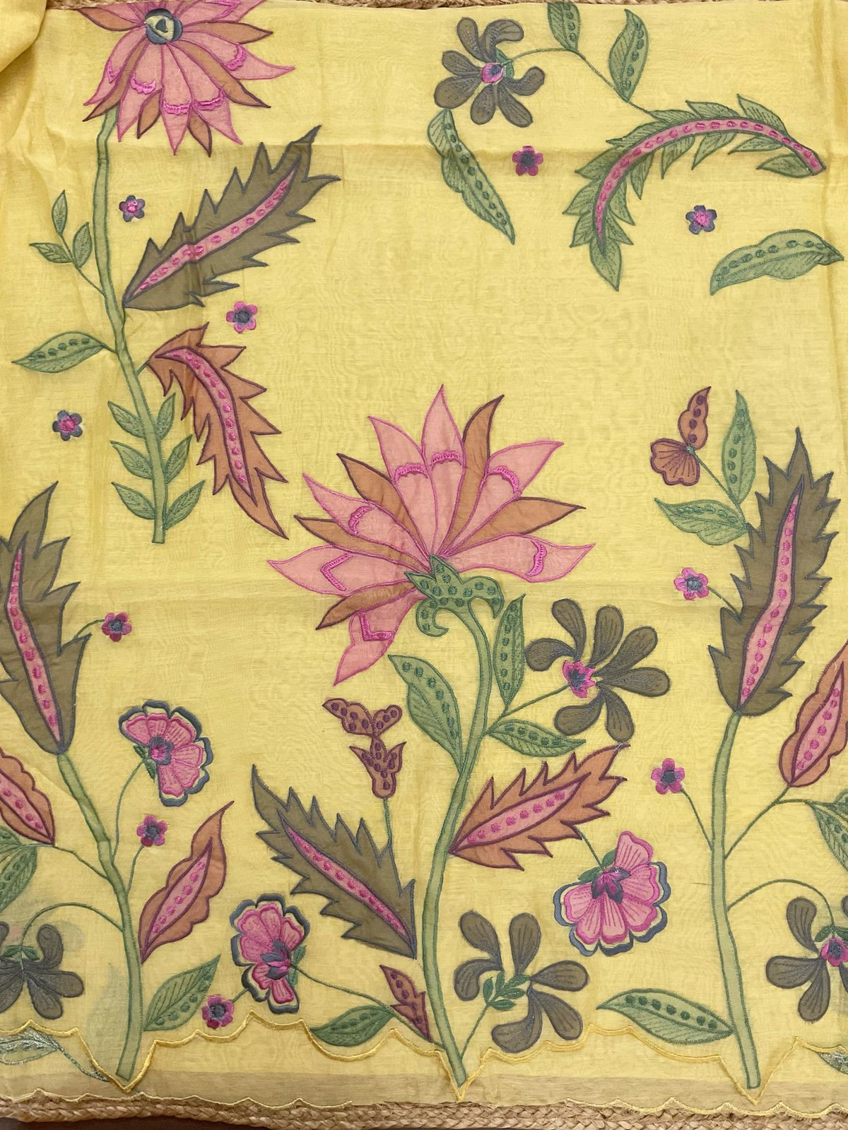 Pure Mul Chanderi Embroidered Suit - Yellow