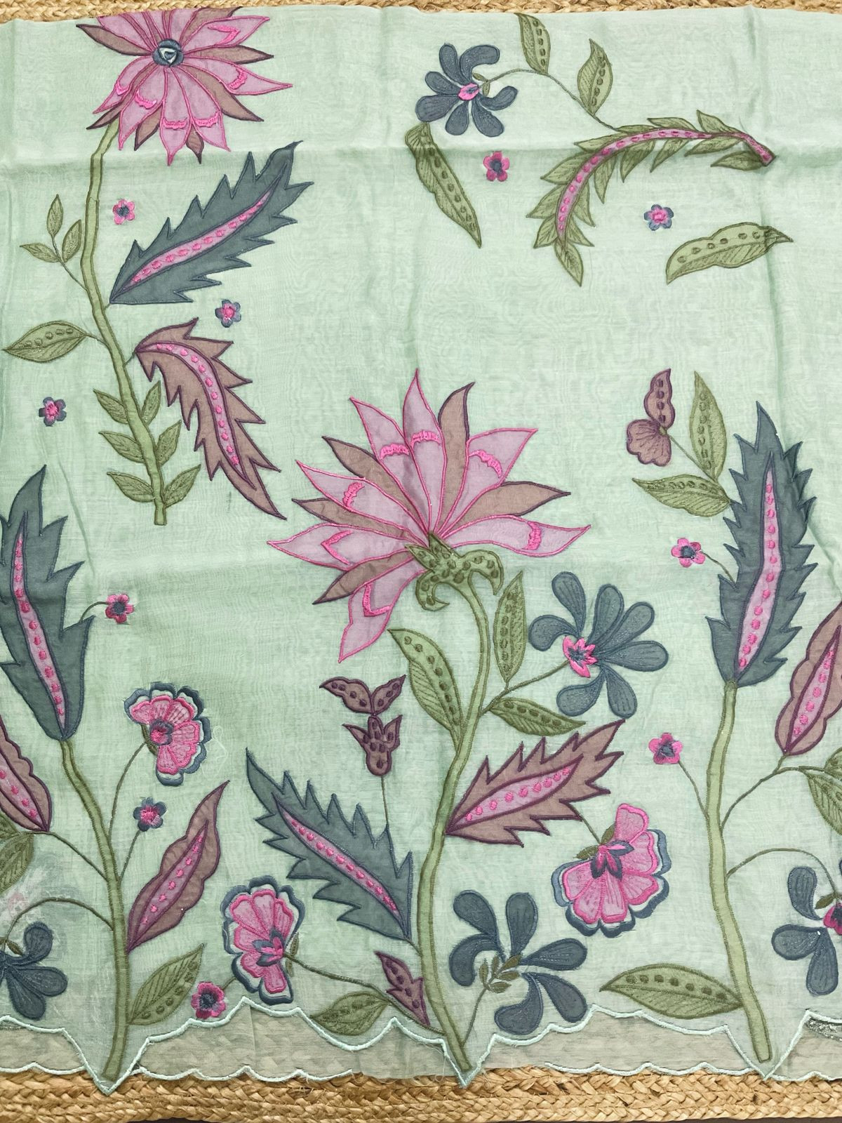 Pure Mul Chanderi Embroidered Suit - Aqua