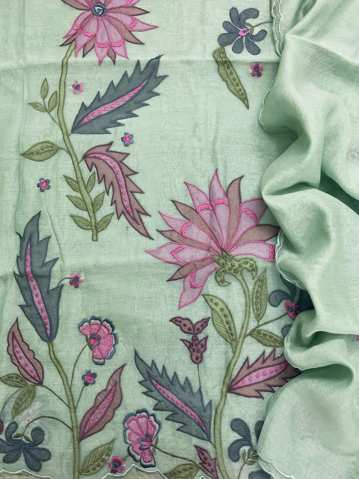 Pure Mul Chanderi Embroidered Suit - Aqua