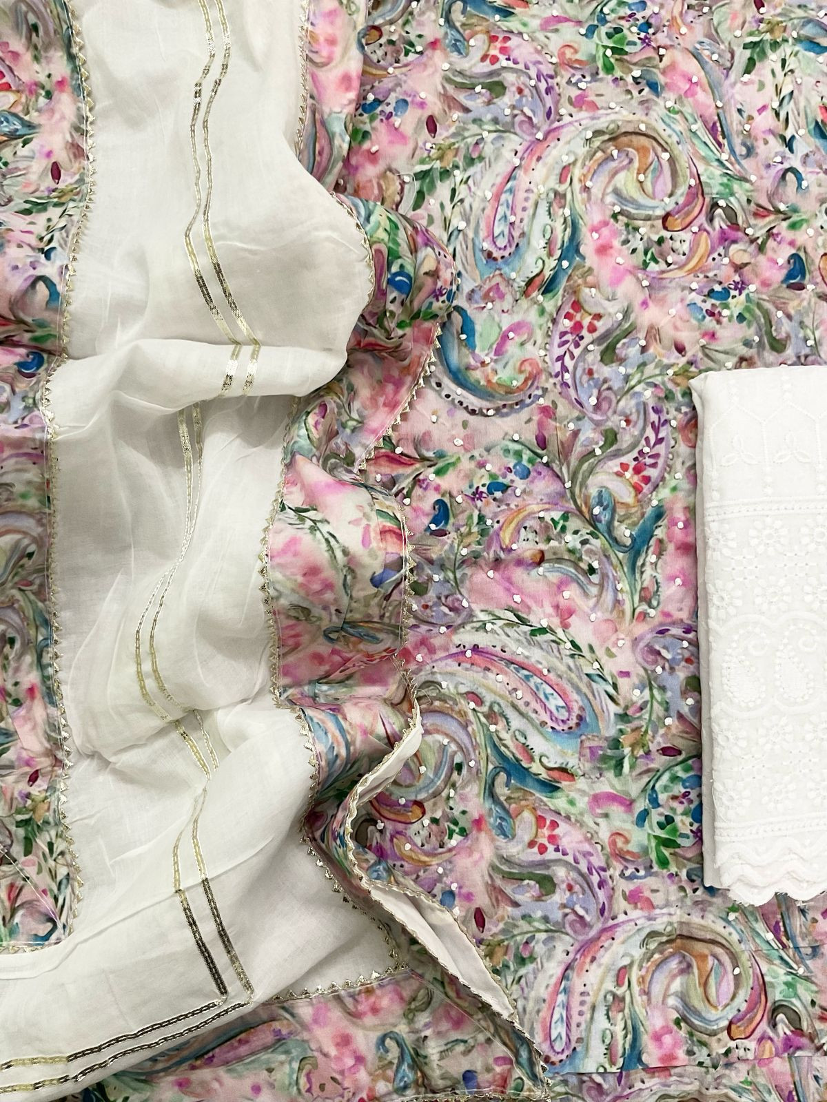 Pure Fine Cotton Printed Embroidered Suit - Pink