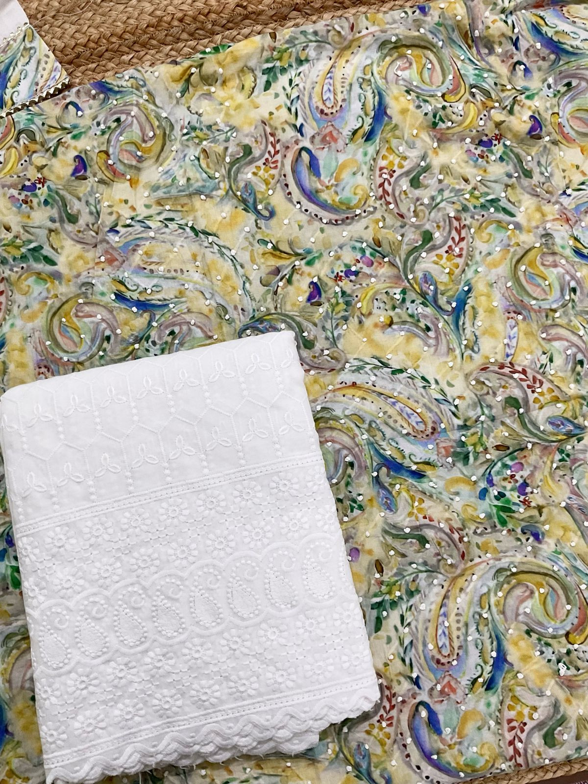 Pure Fine Cotton Printed Embroidered Suit - Yellow