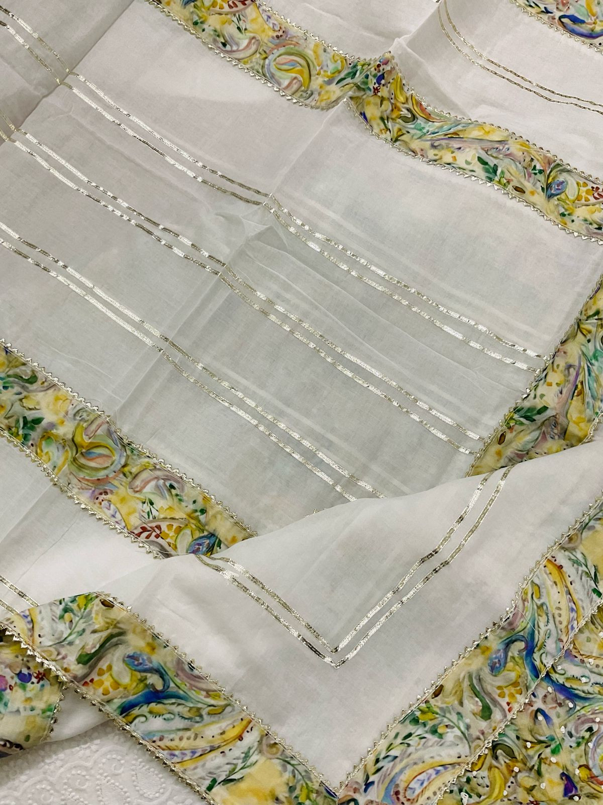 Pure Fine Cotton Printed Embroidered Suit - Yellow