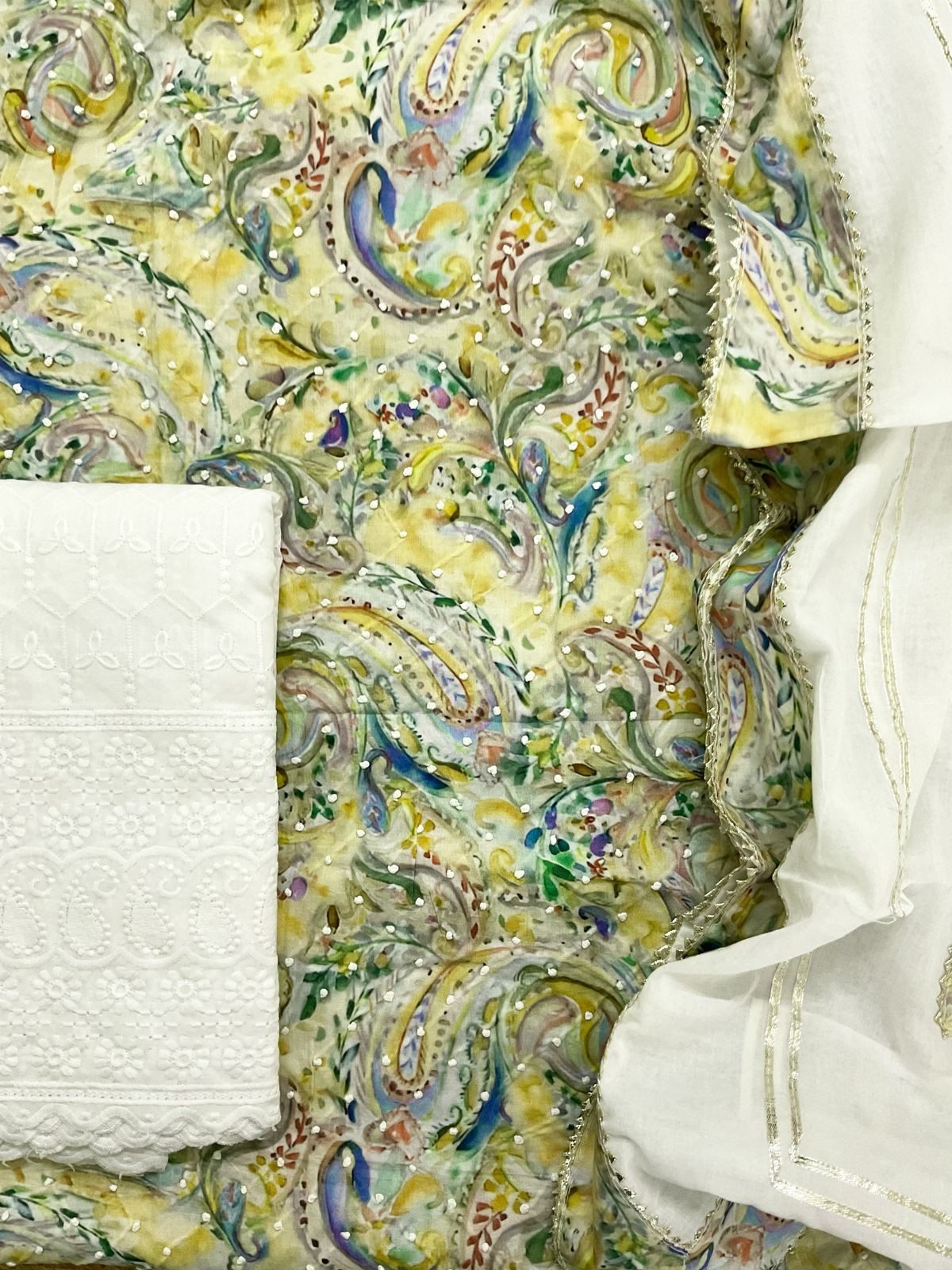 Pure Fine Cotton Printed Embroidered Suit - Yellow