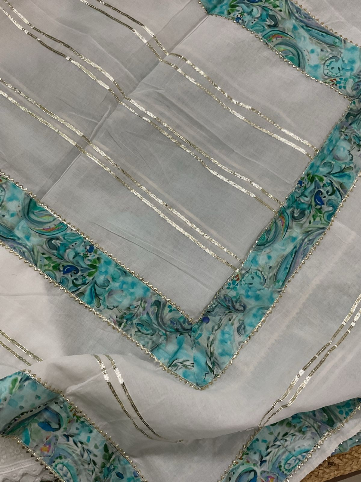 Pure Fine Cotton Printed Embroidered Suit - Blue