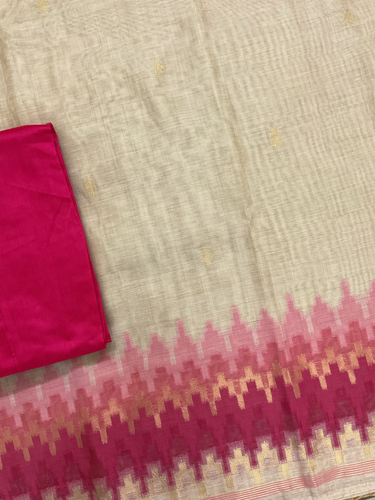 Soft Slub Chanderi Jamdani Weaved Suit - Beige