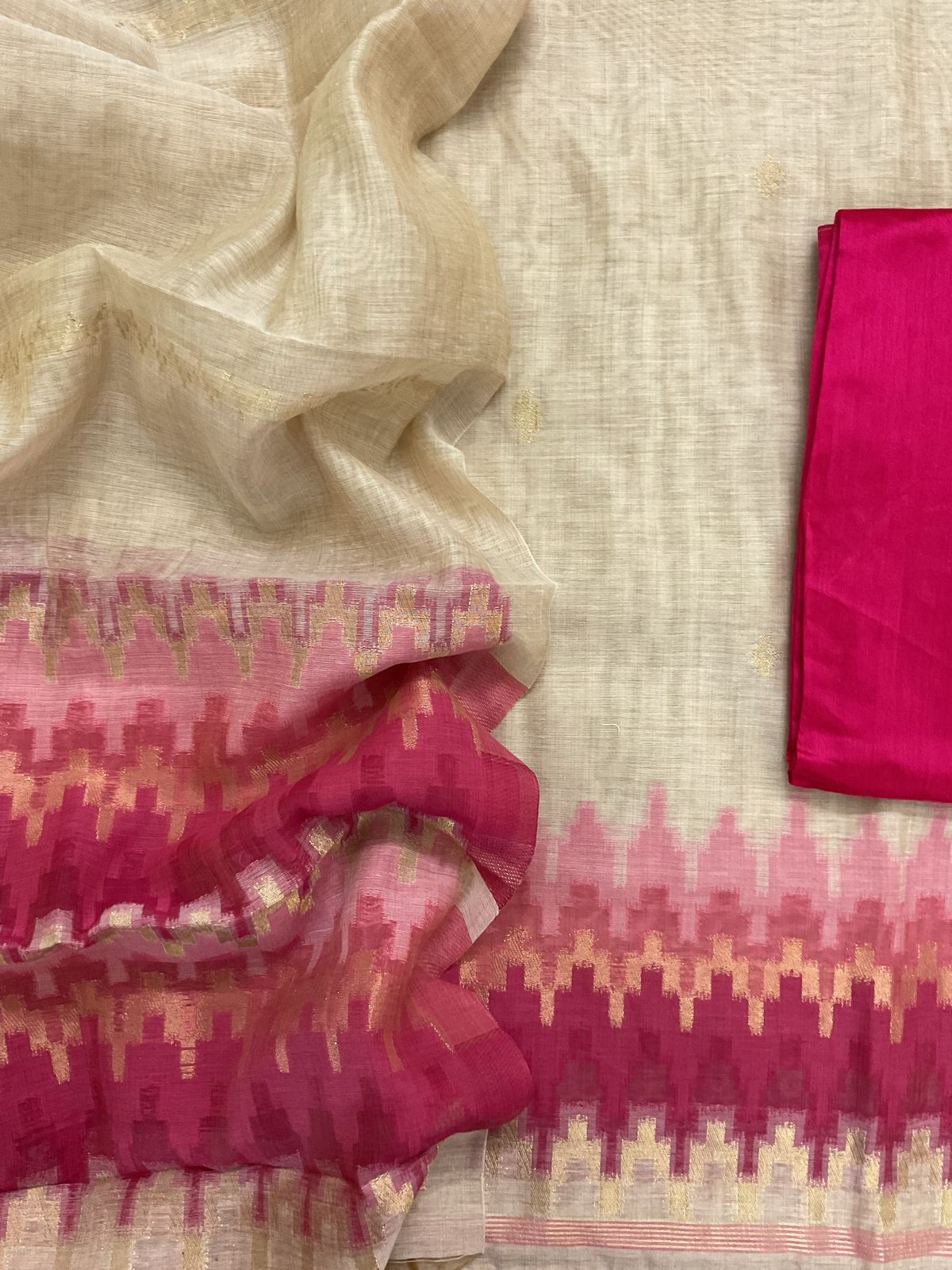 Soft Slub Chanderi Jamdani Weaved Suit - Beige