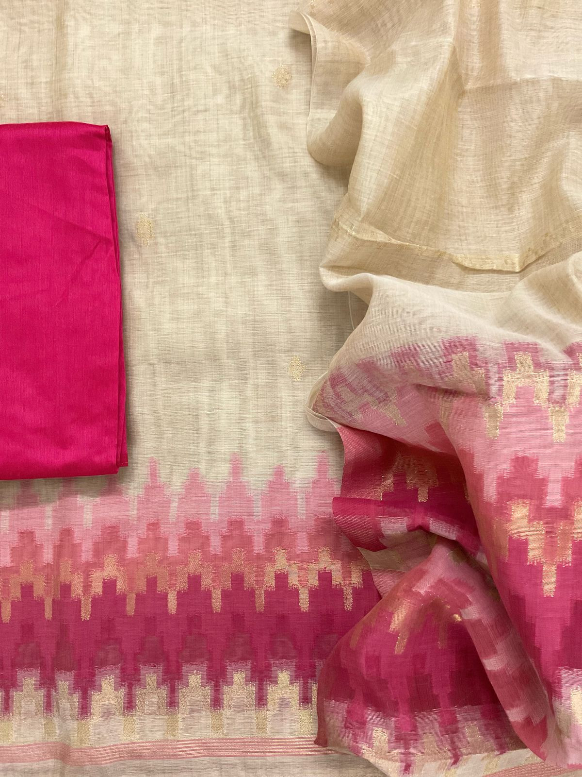 Soft Slub Chanderi Jamdani Weaved Suit - Beige