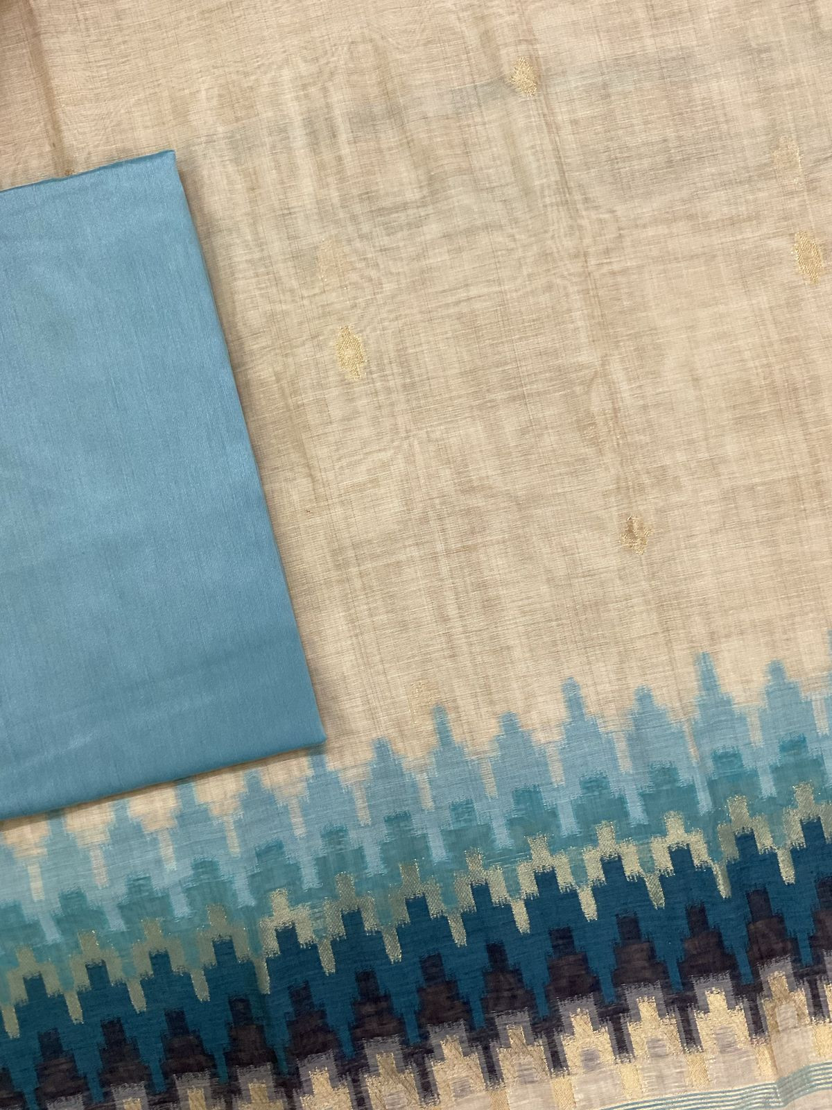 Soft Slub Chanderi Jamdani Weaved Suit - Beige