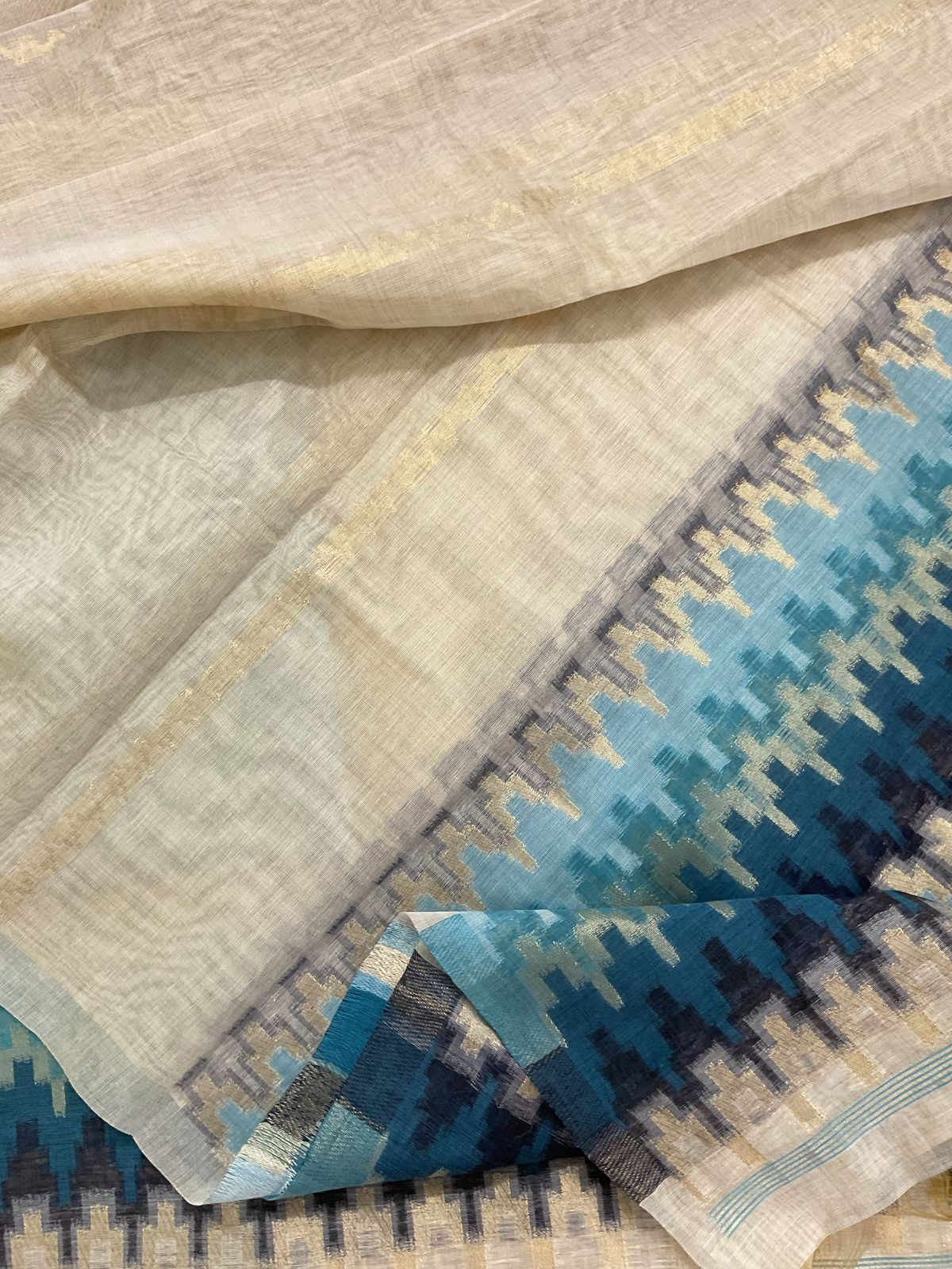 Soft Slub Chanderi Jamdani Weaved Suit - Beige