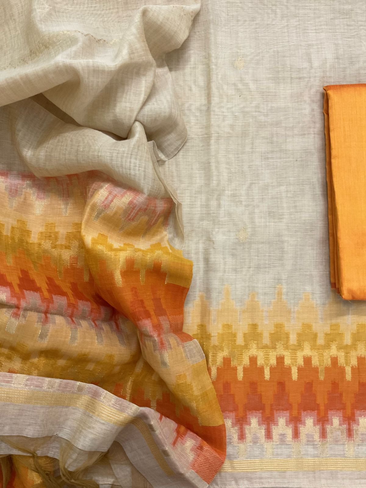 Soft Slub Chanderi Jamdani Weaved Suit - Beige