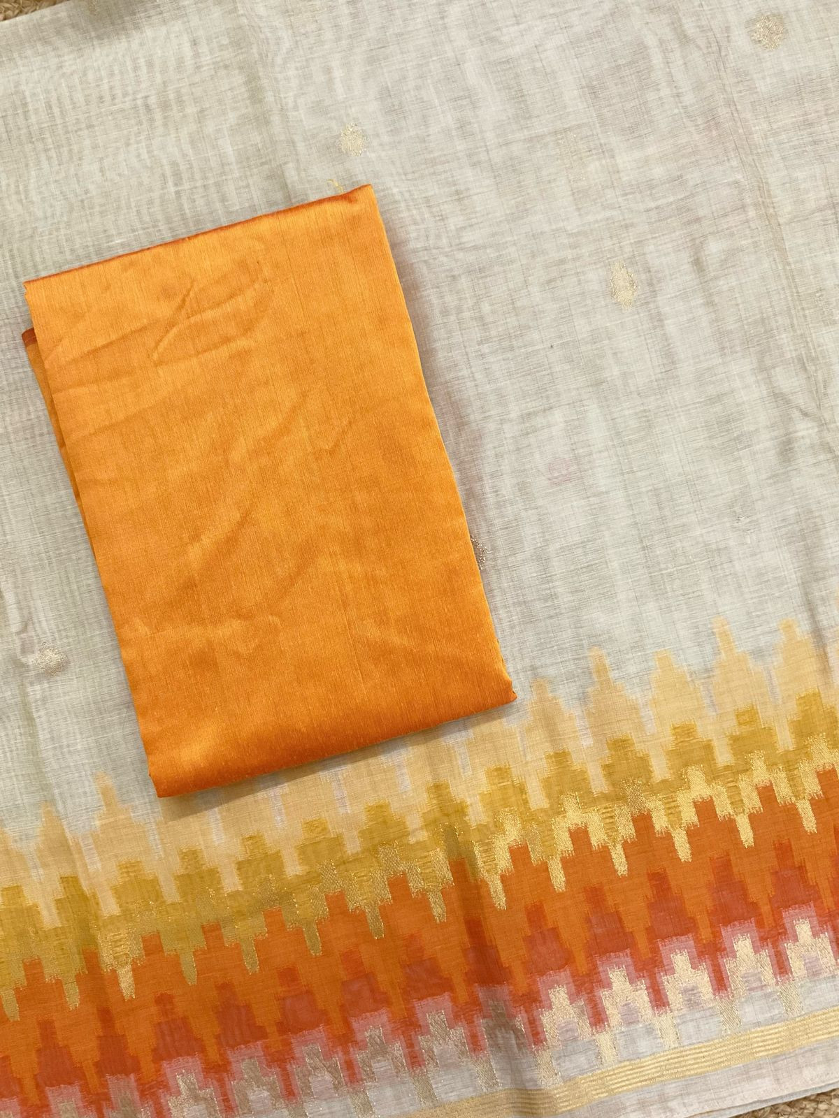 Soft Slub Chanderi Jamdani Weaved Suit - Beige