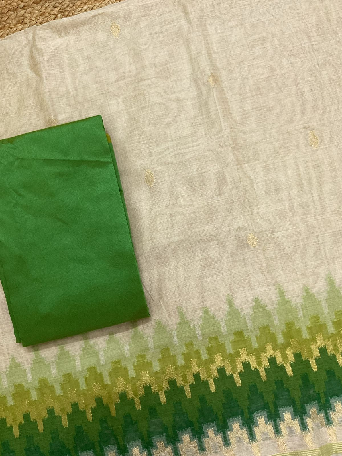 Soft Slub Chanderi Jamdani Weaved Suit - Beige