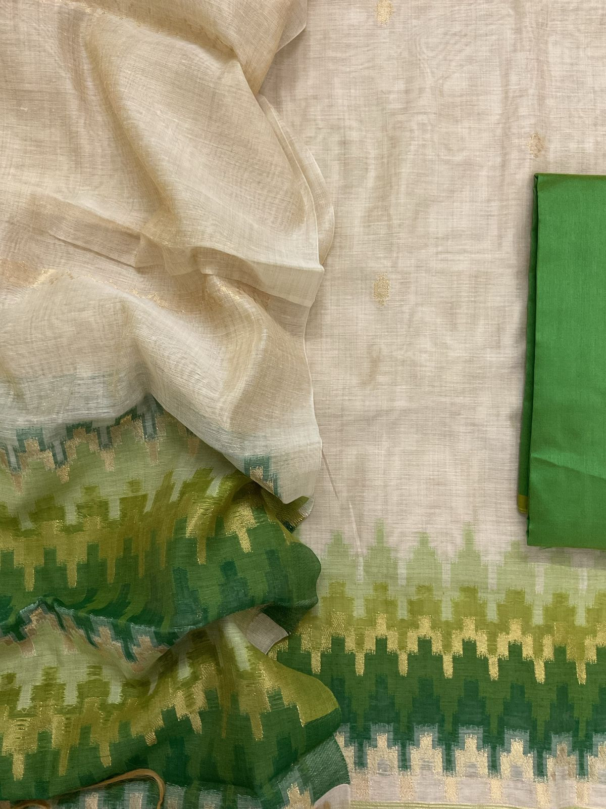 Soft Slub Chanderi Jamdani Weaved Suit - Beige