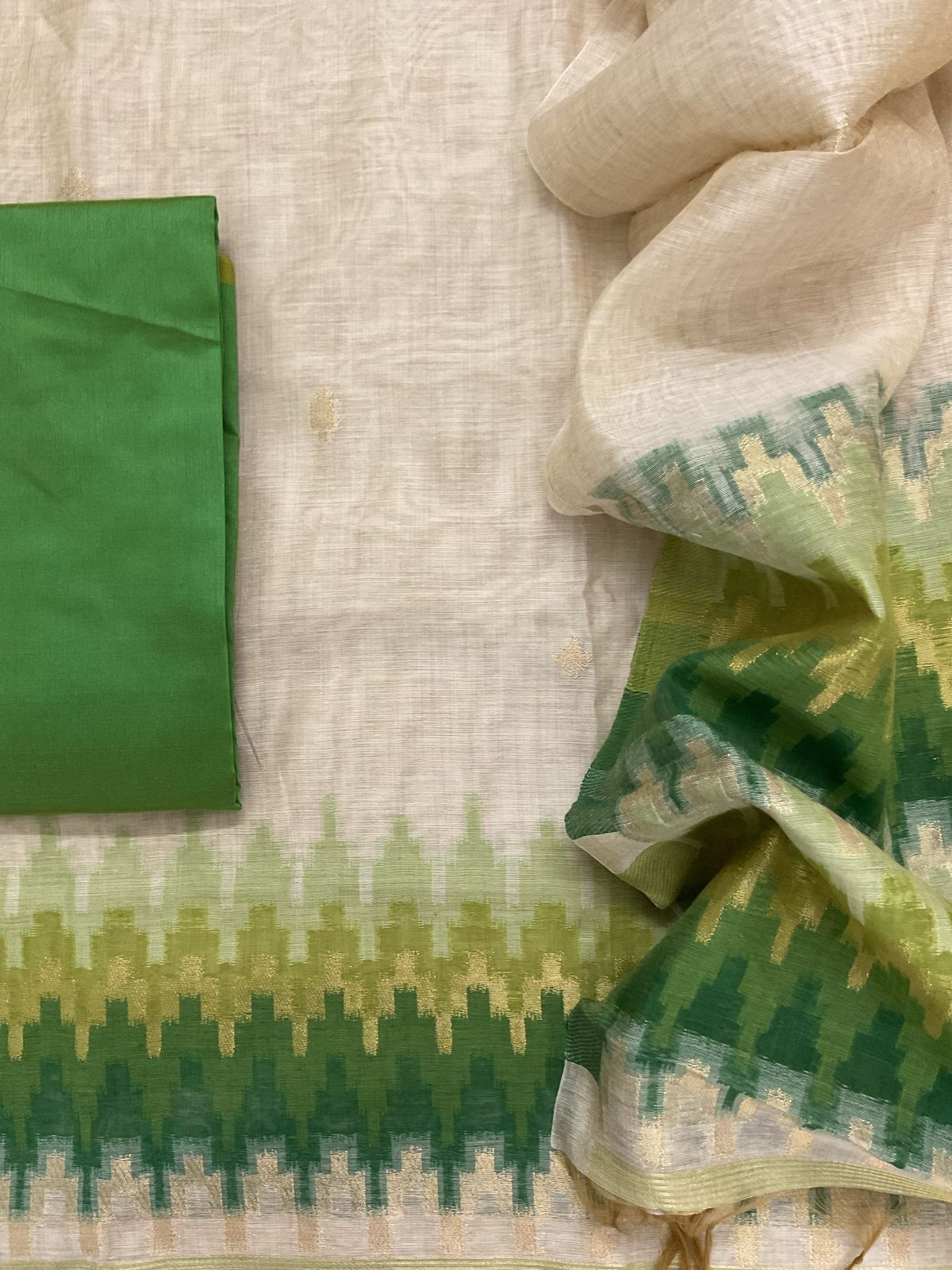 Soft Slub Chanderi Jamdani Weaved Suit - Beige