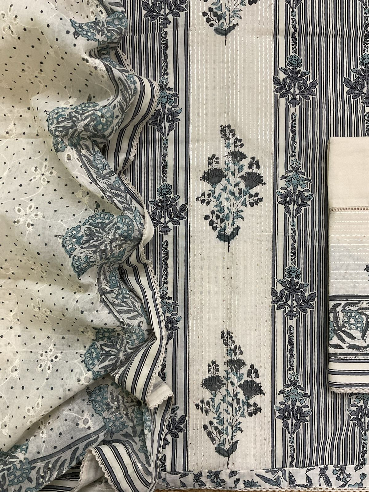 Pure Cotton Printed Embroidered Suit - Offwhite