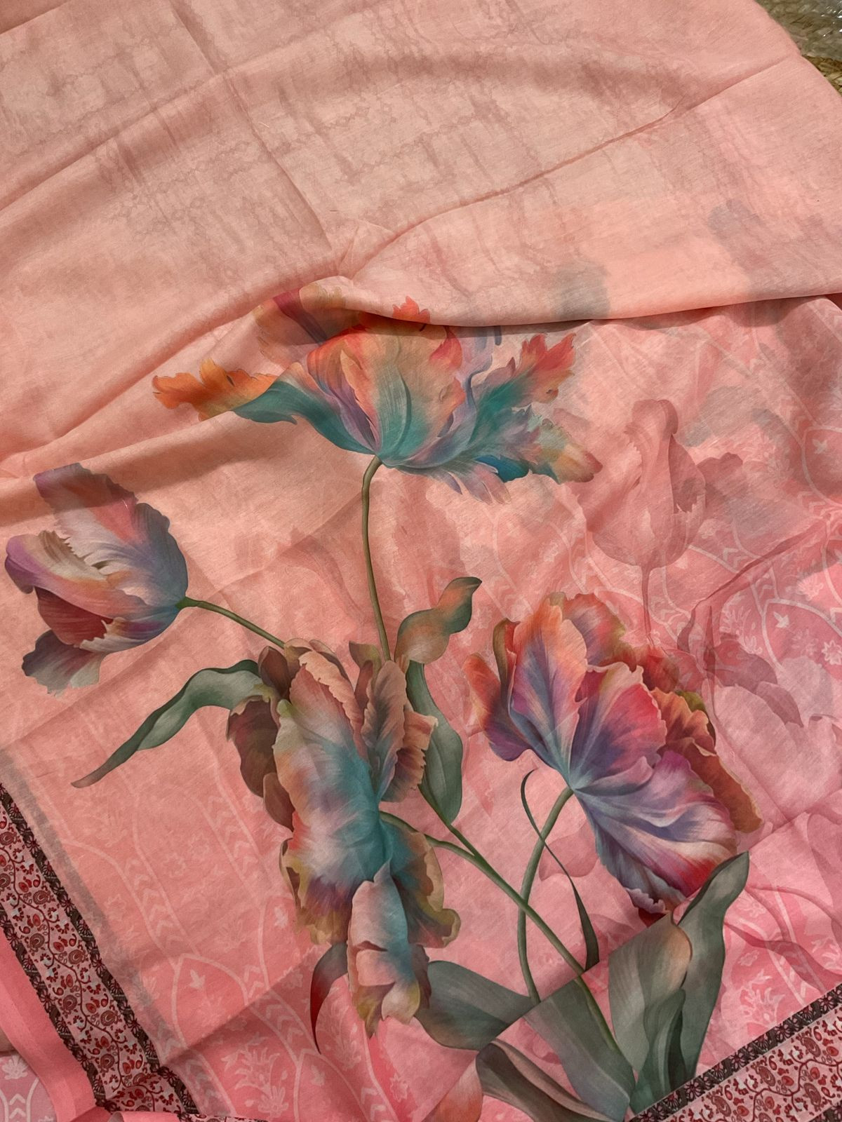 Soft Muslin Printed Suit - Peachish Pink