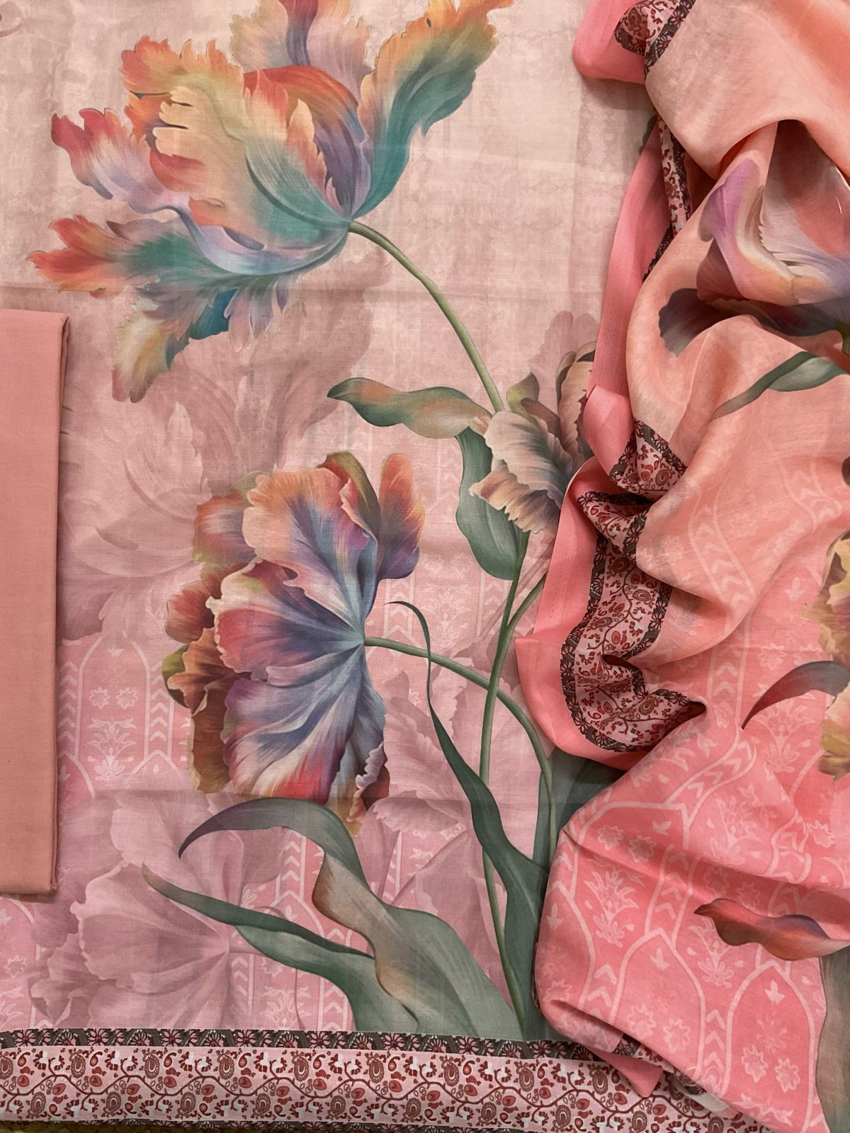 Soft Muslin Printed Suit - Peachish Pink