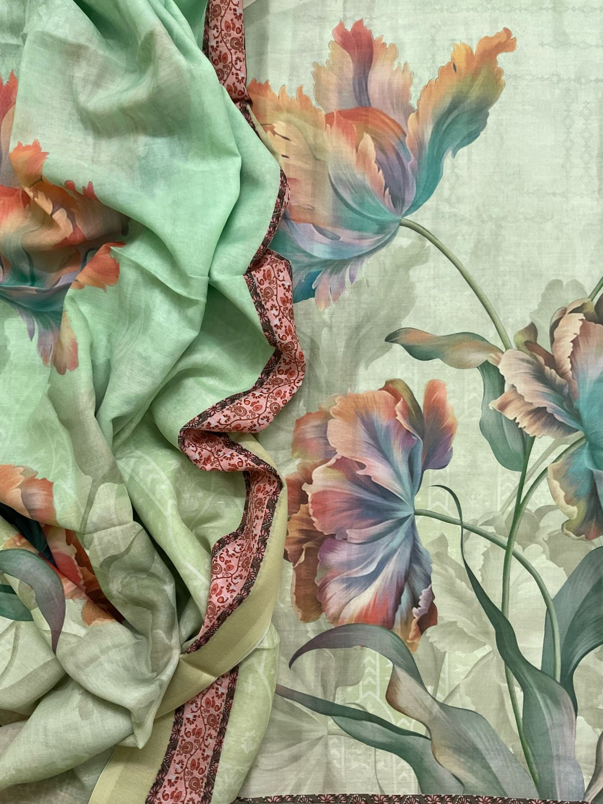 Soft Muslin Printed Suit - Green