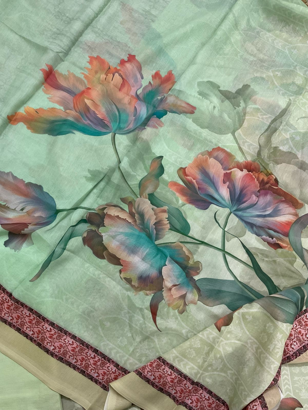 Soft Muslin Printed Suit - Green