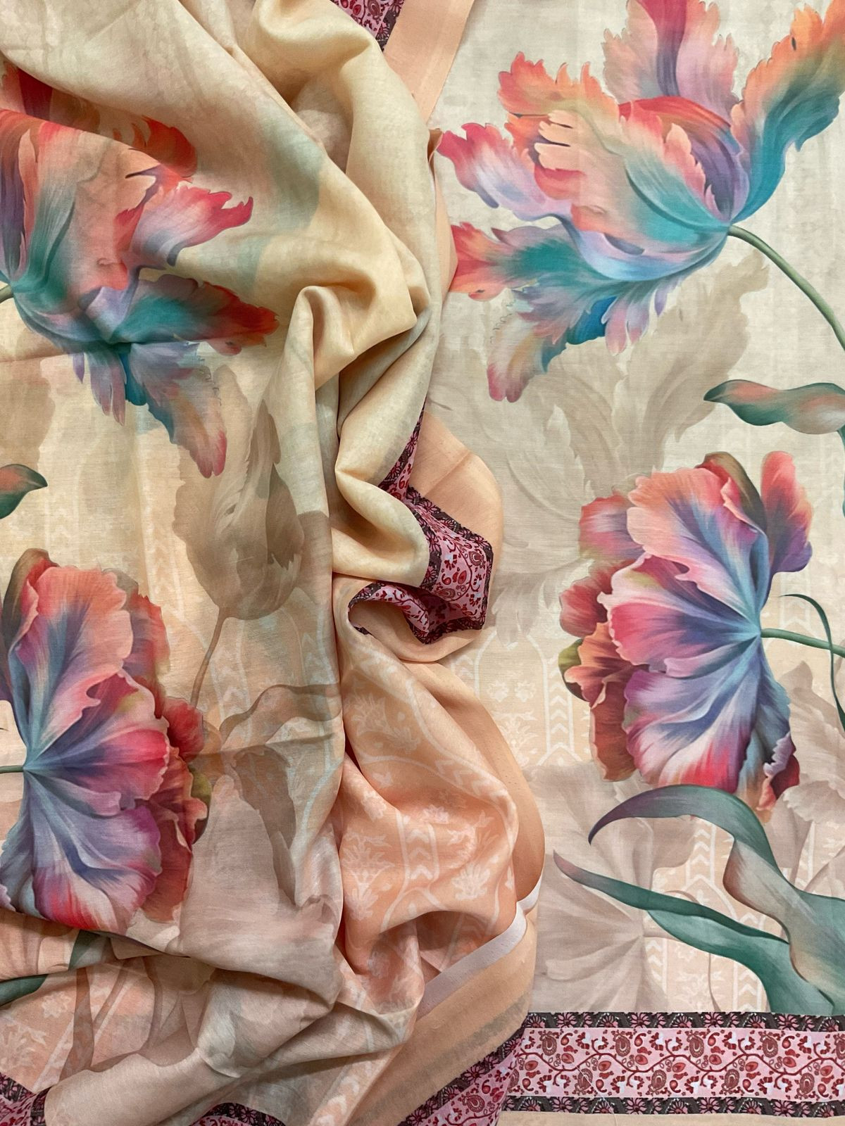 Soft Muslin Printed Suit - Beigish Yellow