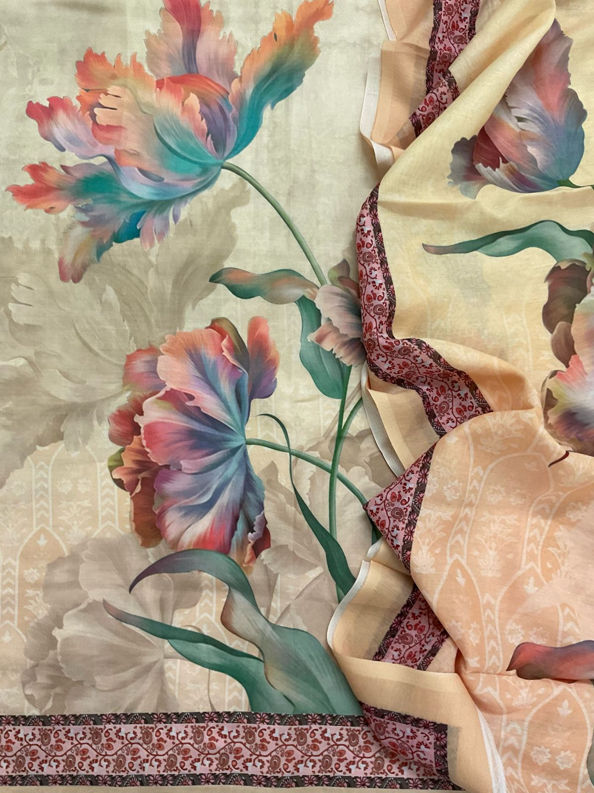 Soft Muslin Printed Suit - Beigish Yellow