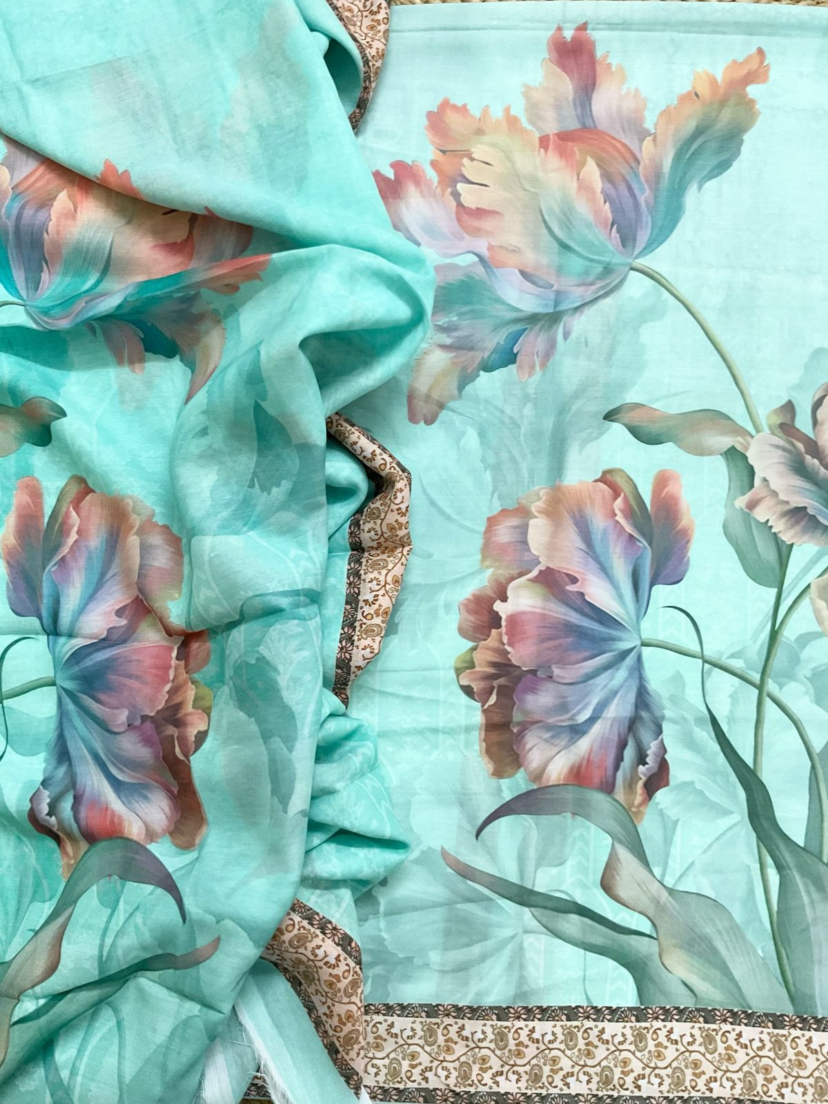 Soft Muslin Printed Suit - Sea Blue