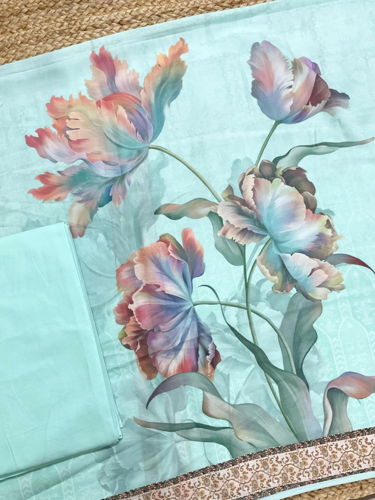 Soft Muslin Printed Suit - Sea Blue