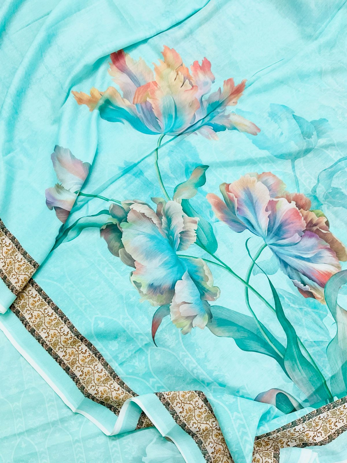 Soft Muslin Printed Suit - Sea Blue