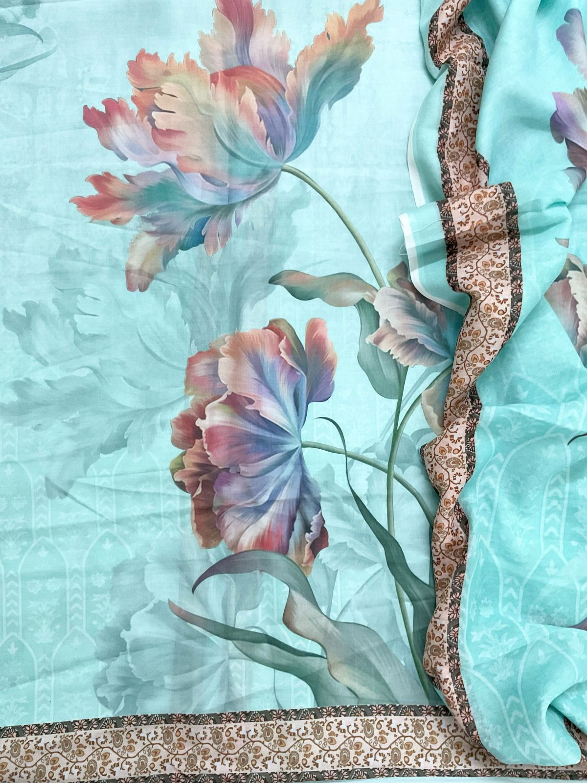 Soft Muslin Printed Suit - Sea Blue