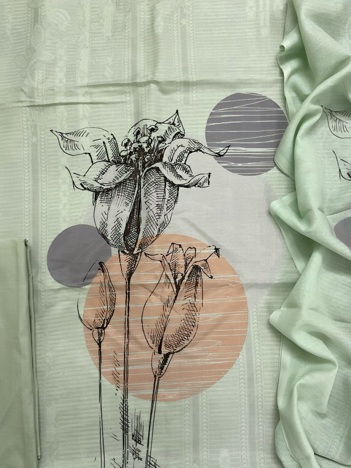 Soft Muslin Printed Suit - Green