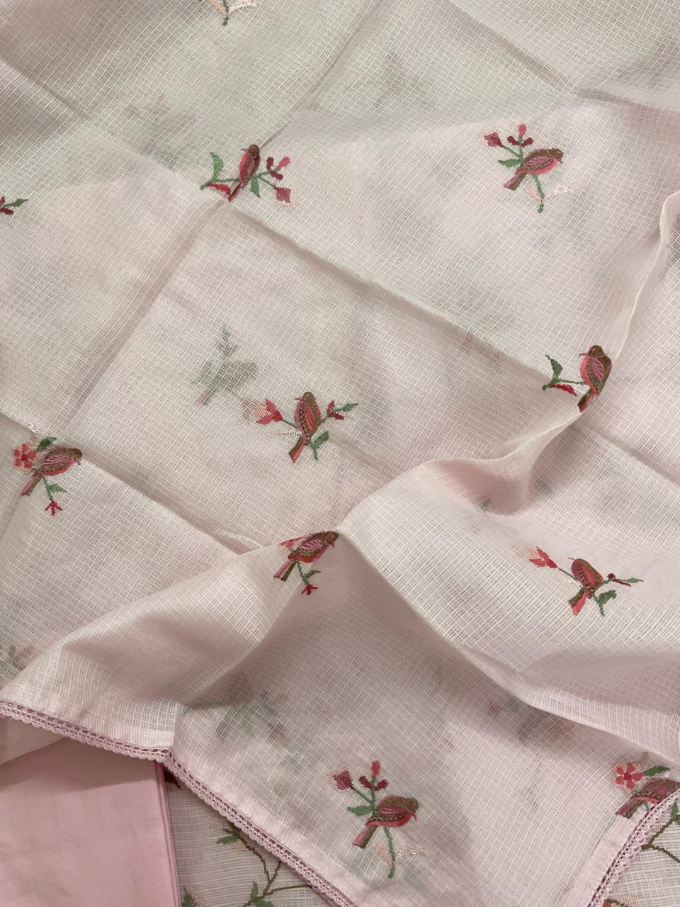 Soft Kota Silk Embroidered Suit - Pink