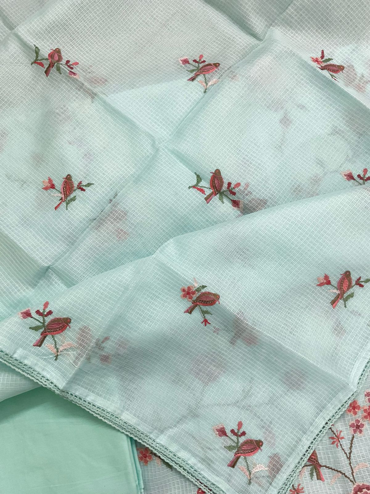 Soft Kota Silk Embroidered Suit - Blue