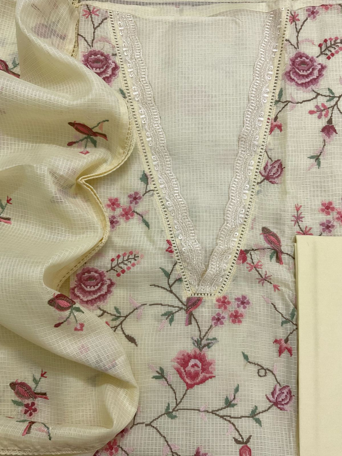 Soft Kota Silk Embroidered Suit - Yellow