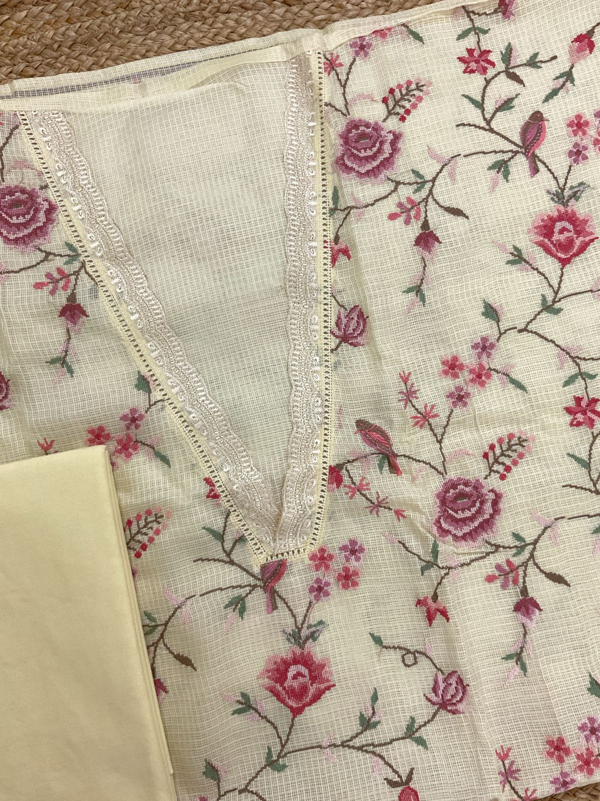 Soft Kota Silk Embroidered Suit - Yellow