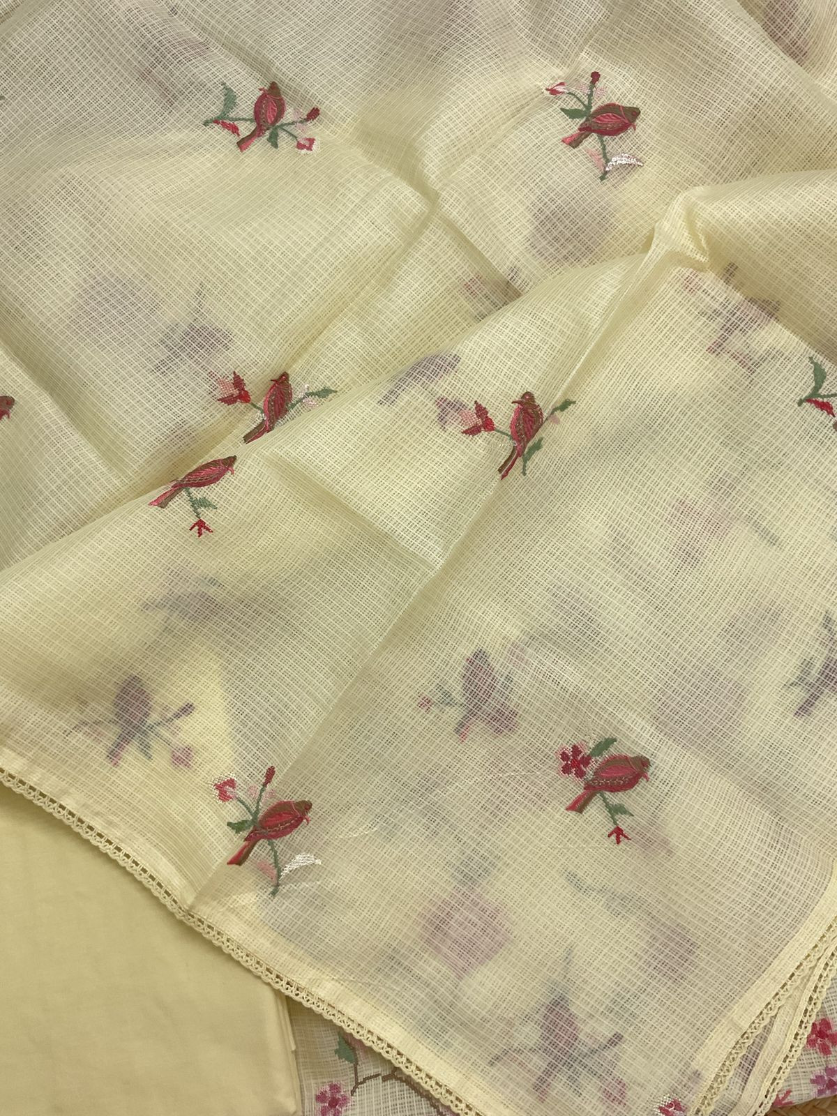 Soft Kota Silk Embroidered Suit - Yellow