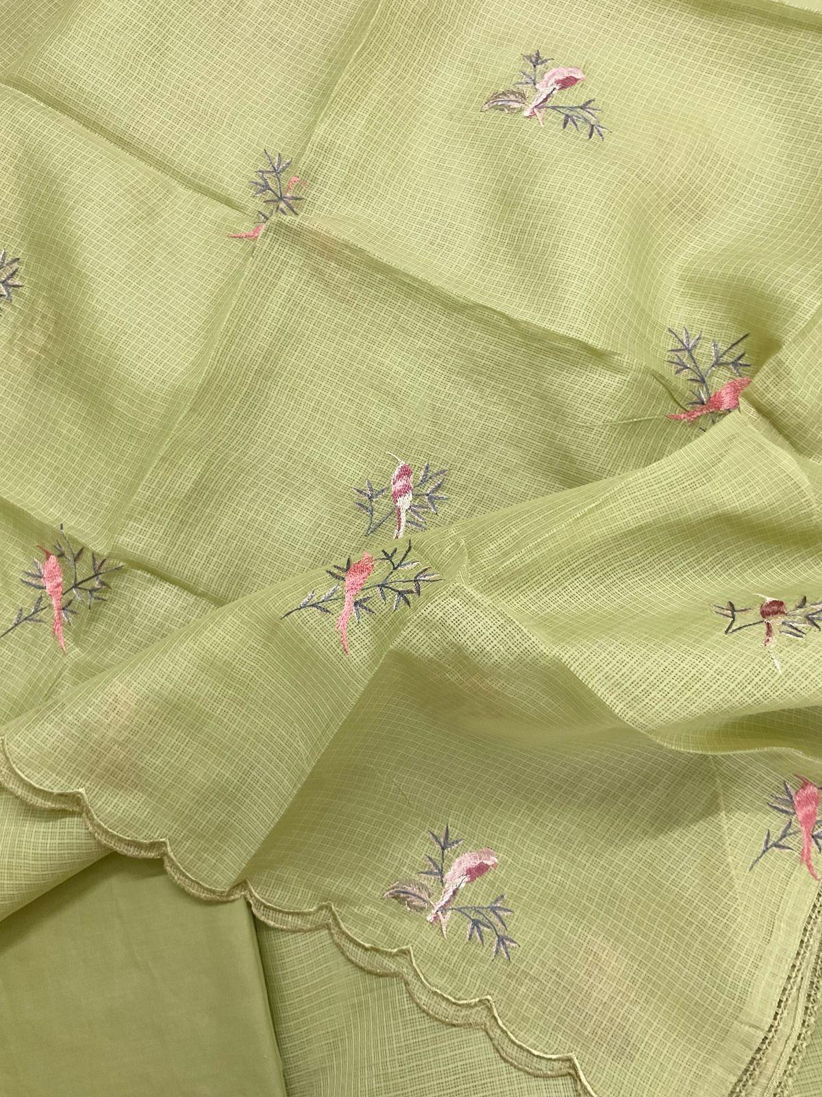 Soft Kota Silk Embroidered Suit - Green
