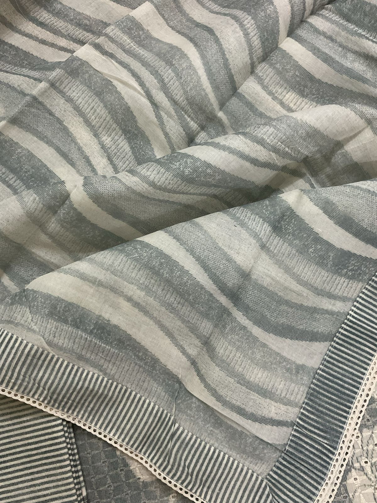 Pure Hakoba Cotton Printed Embroidered Suit - Grey