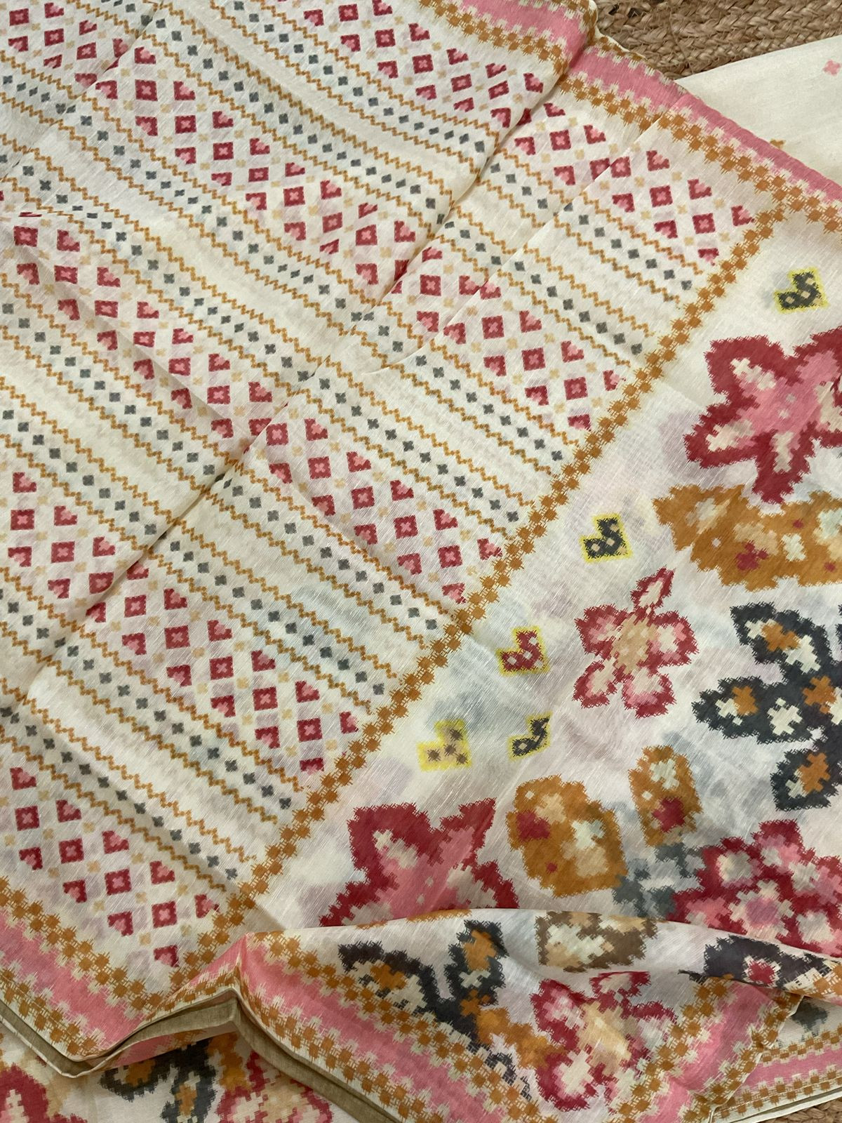 Pure Fine Slub Chanderi Printed Embroidered Suit - Cream