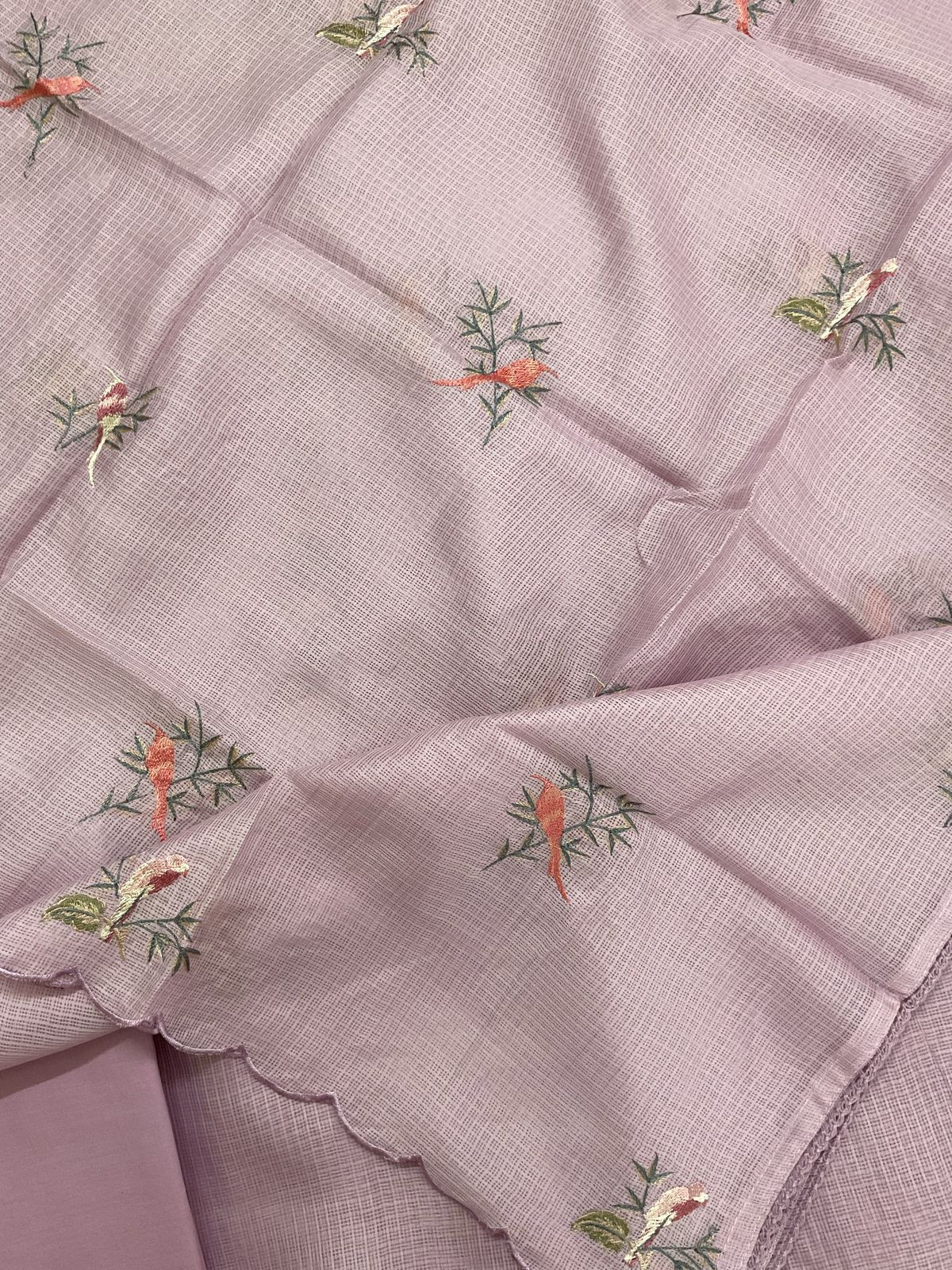 Soft Kota Silk Embroidered Suit - Lavender