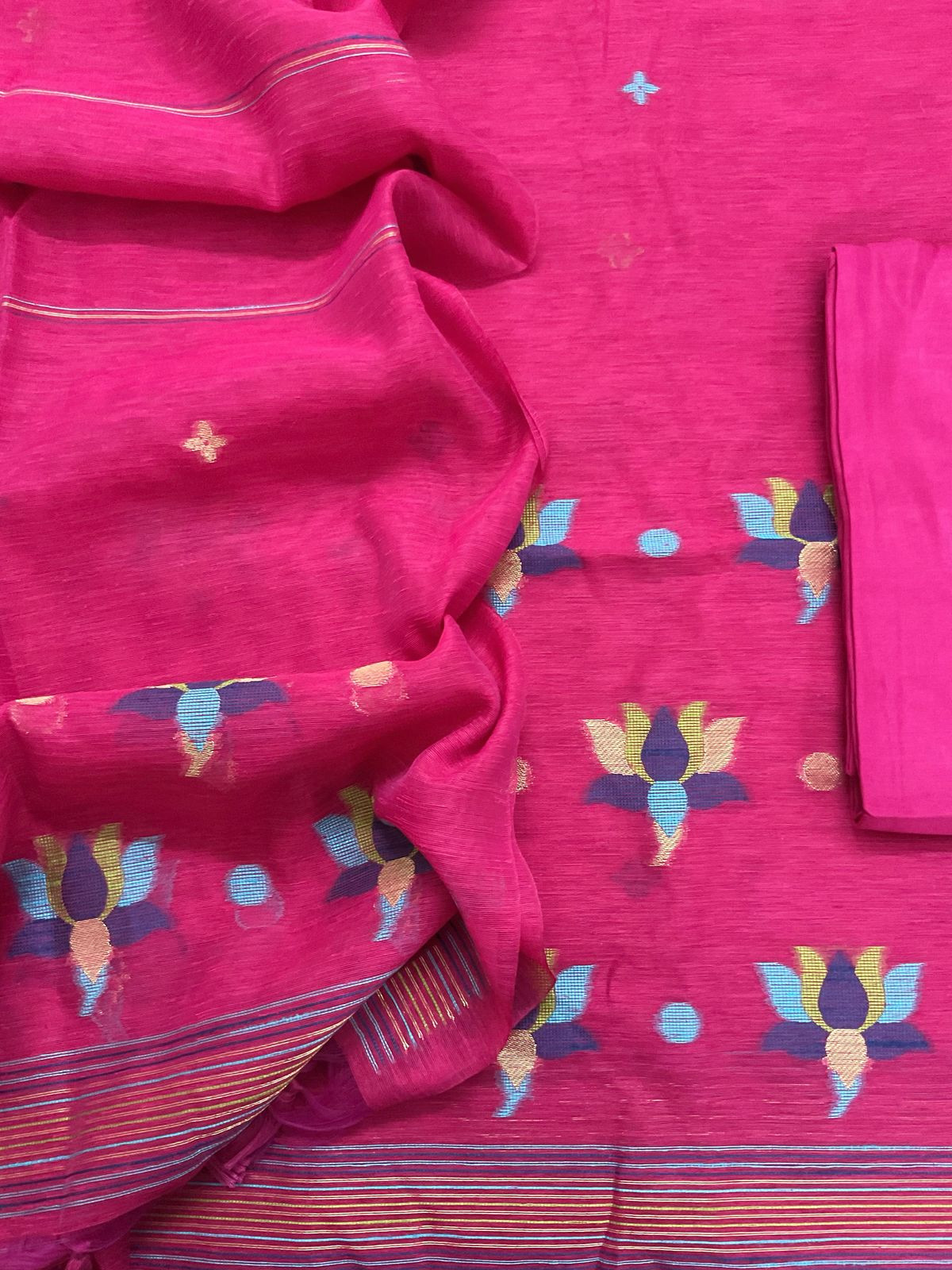 Soft Slub Chanderi Jamdani Weaved Suit - Pink